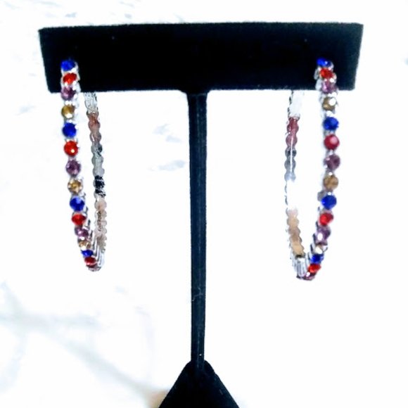 WATCH, BRACELET&HOOP EARRINGS SET*STRADA*PINK BAND*RAINBOW AUSTRIAN CRYSTALS. - Picture 10 of 16